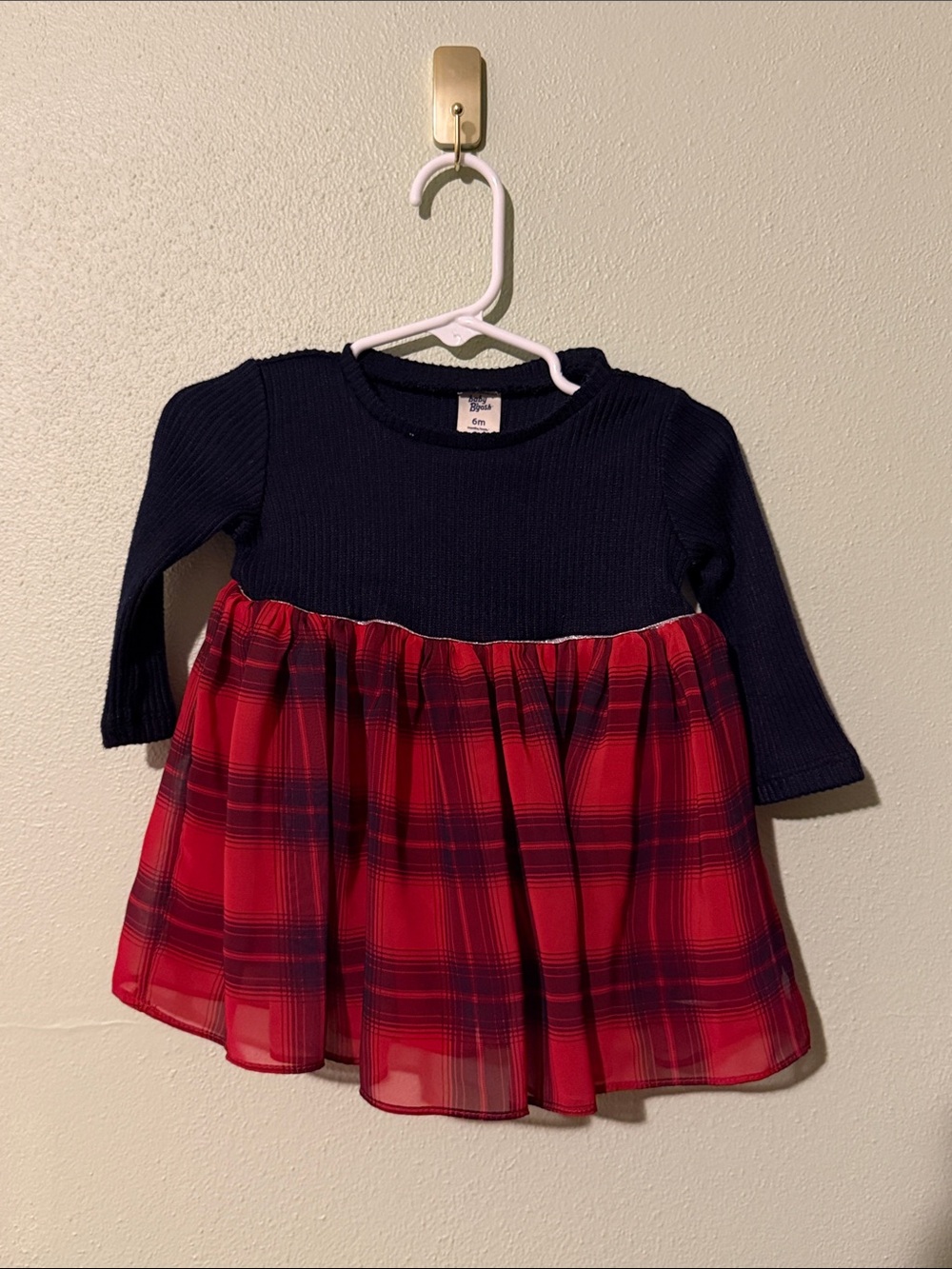 Navy & Red Plaid Girls' Long Sleeve Casual Dress